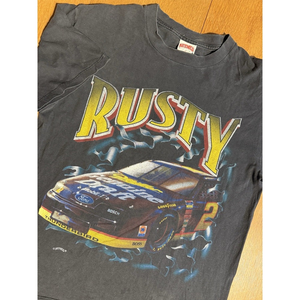 Vintage‎ 90s Rusty Wallace NASCAR T-Shirt Nutmeg Mills Miller Draft USA Sz L